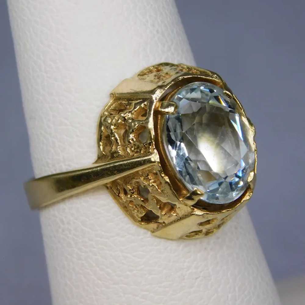 Vintage 14k 585 Yellow Gold Aquamarine Ring Bruta… - image 7