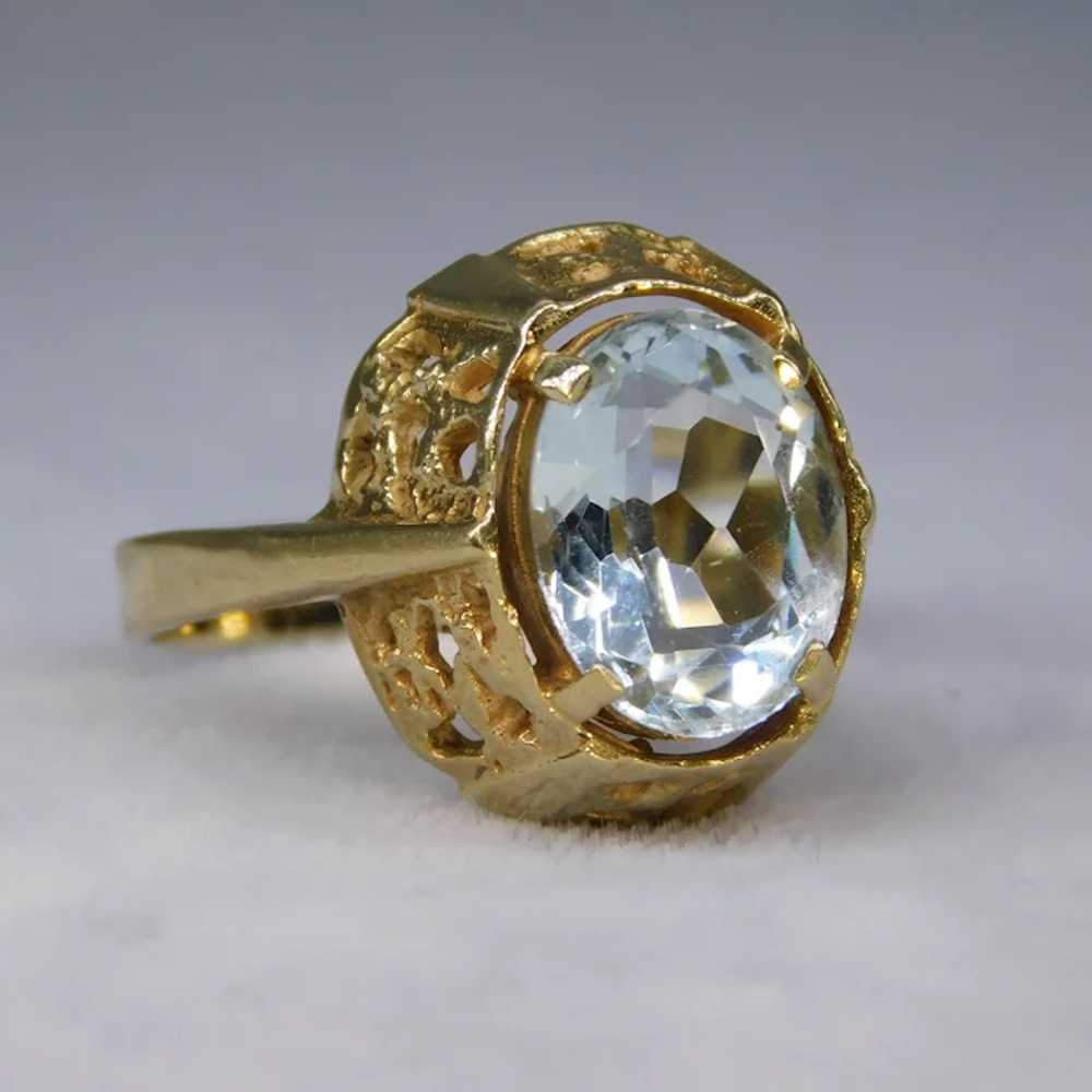 Vintage 14k 585 Yellow Gold Aquamarine Ring Bruta… - image 8