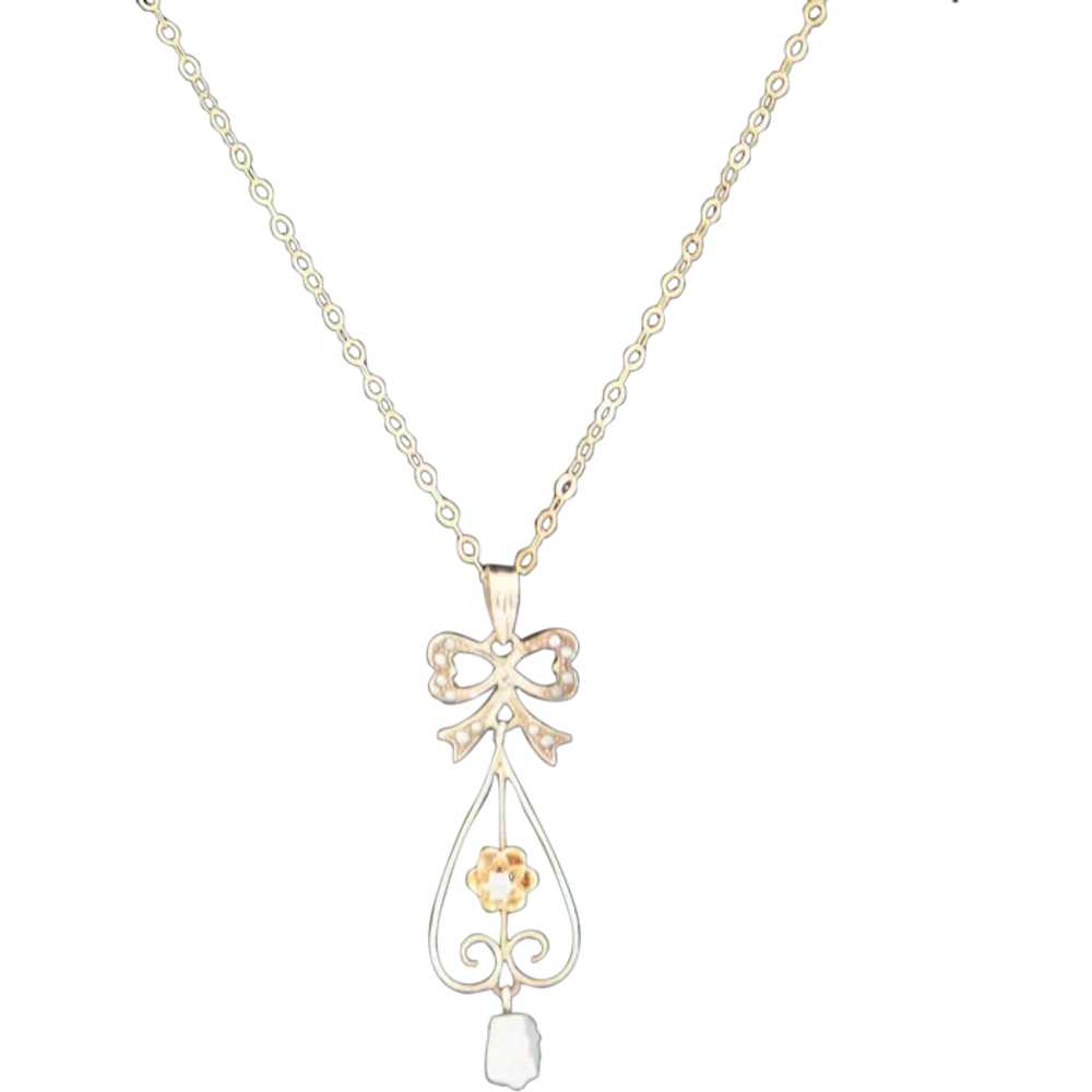 Victorian 10k Lavaliere with Diamond and Pearls - image 1