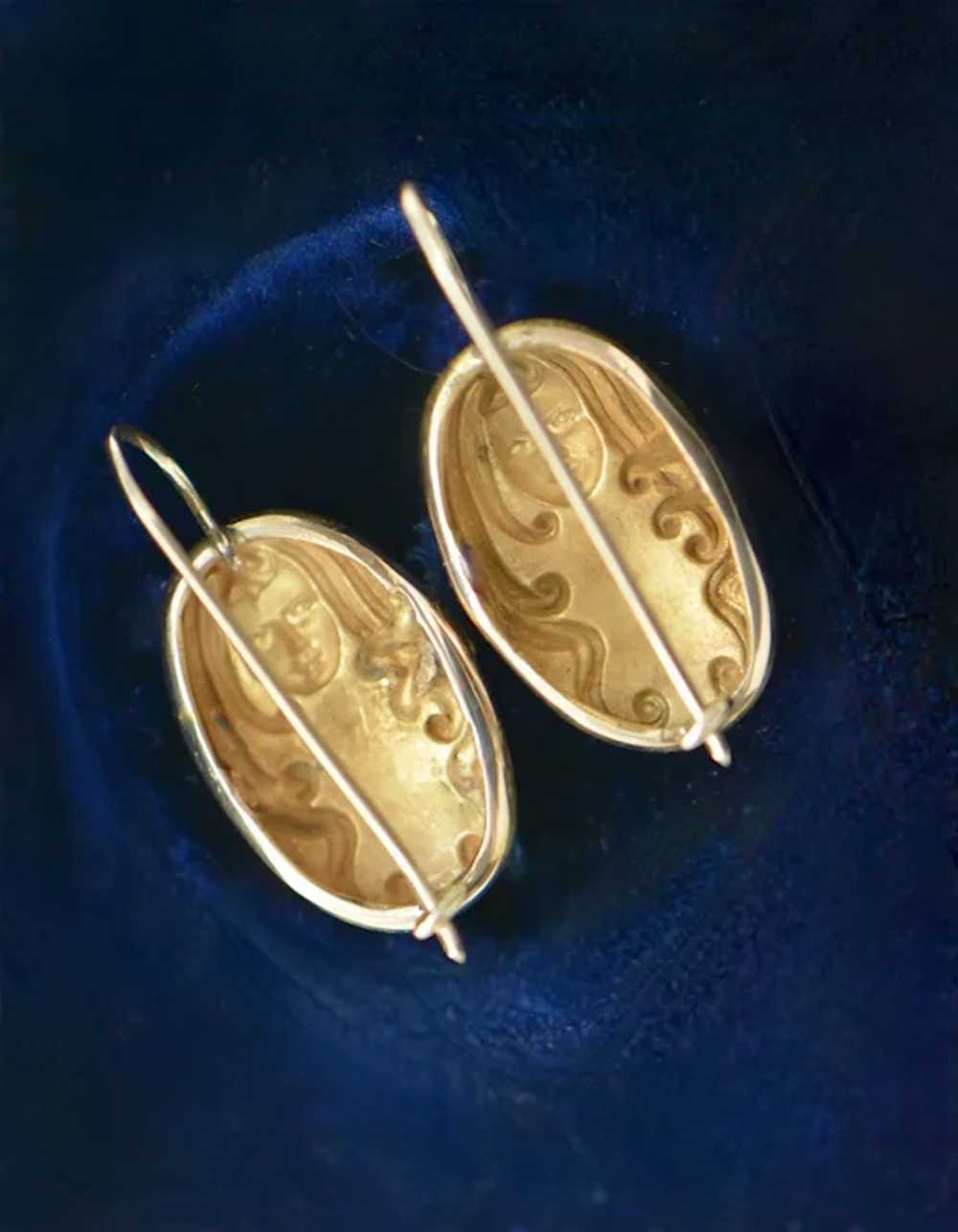 Art Nouveau 14k Lady Oval Drop Earrings - image 8