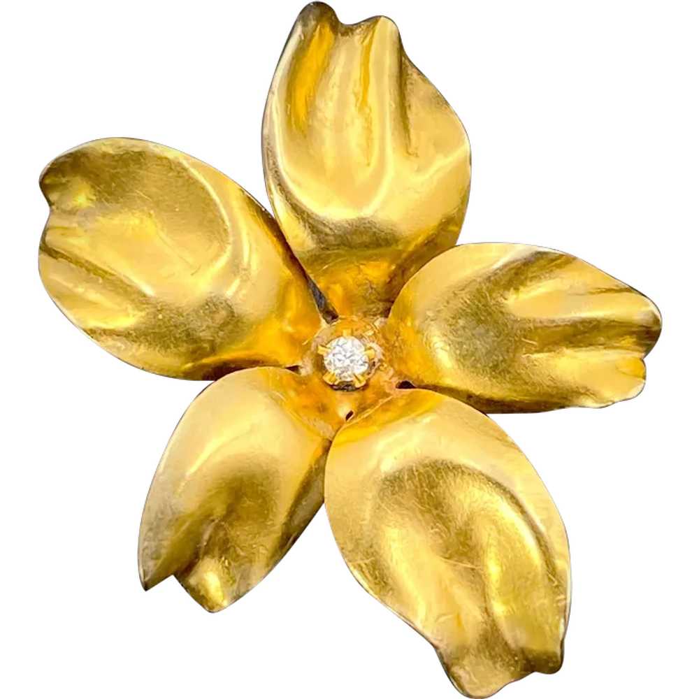 Antique 14K Gold & Diamond Flower Brooch/Pendant - image 1