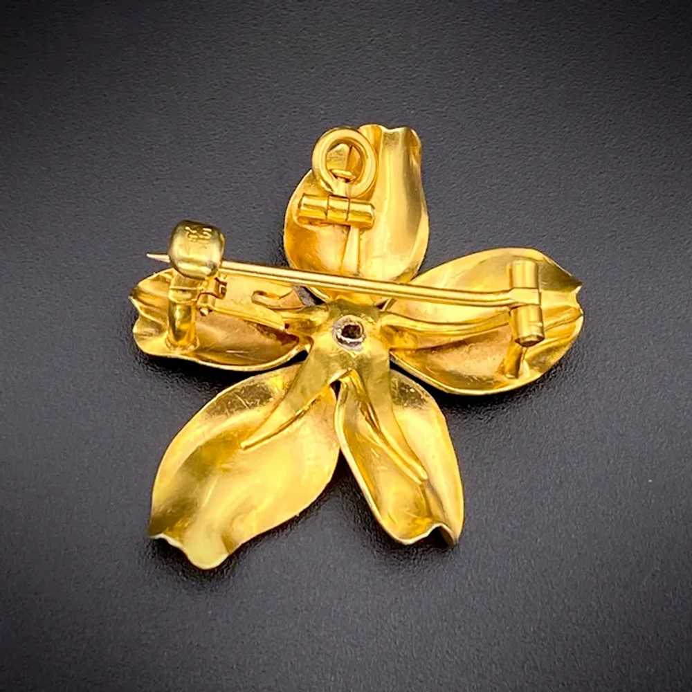 Antique 14K Gold & Diamond Flower Brooch/Pendant - image 4