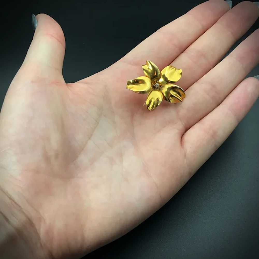 Antique 14K Gold & Diamond Flower Brooch/Pendant - image 5