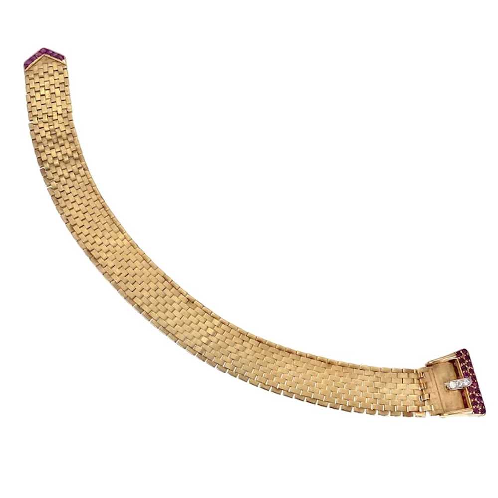 Retro 14K, Diamond & Ruby Buckle Bracelet - image 3