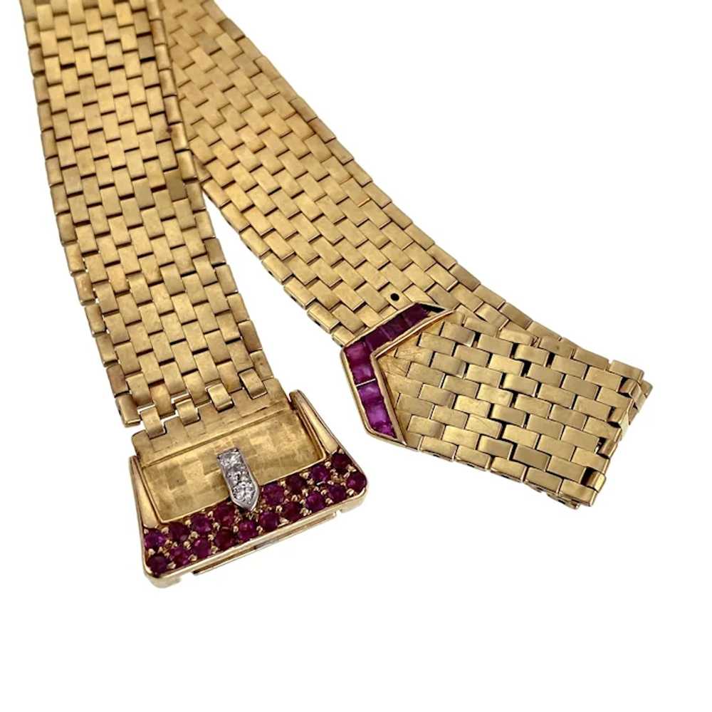 Retro 14K, Diamond & Ruby Buckle Bracelet - image 5