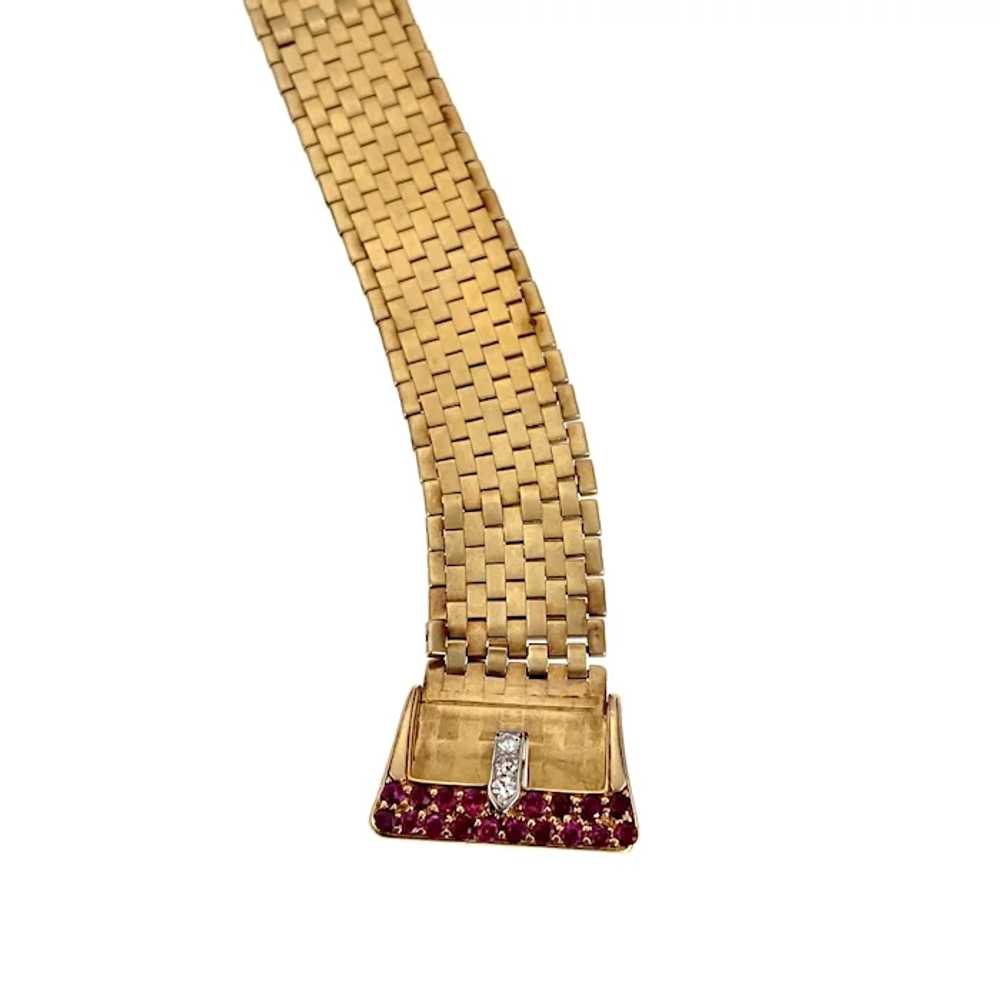 Retro 14K, Diamond & Ruby Buckle Bracelet - image 6