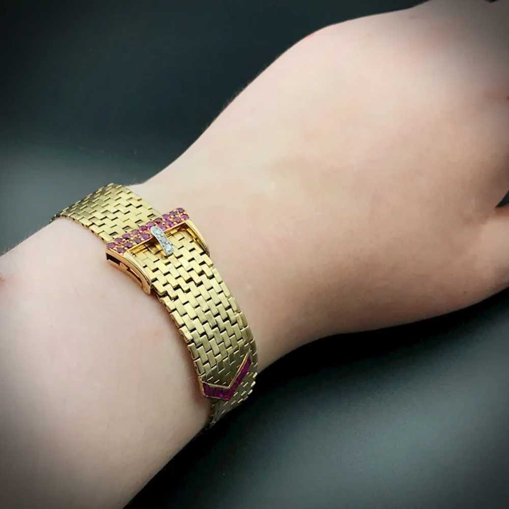 Retro 14K, Diamond & Ruby Buckle Bracelet - image 7