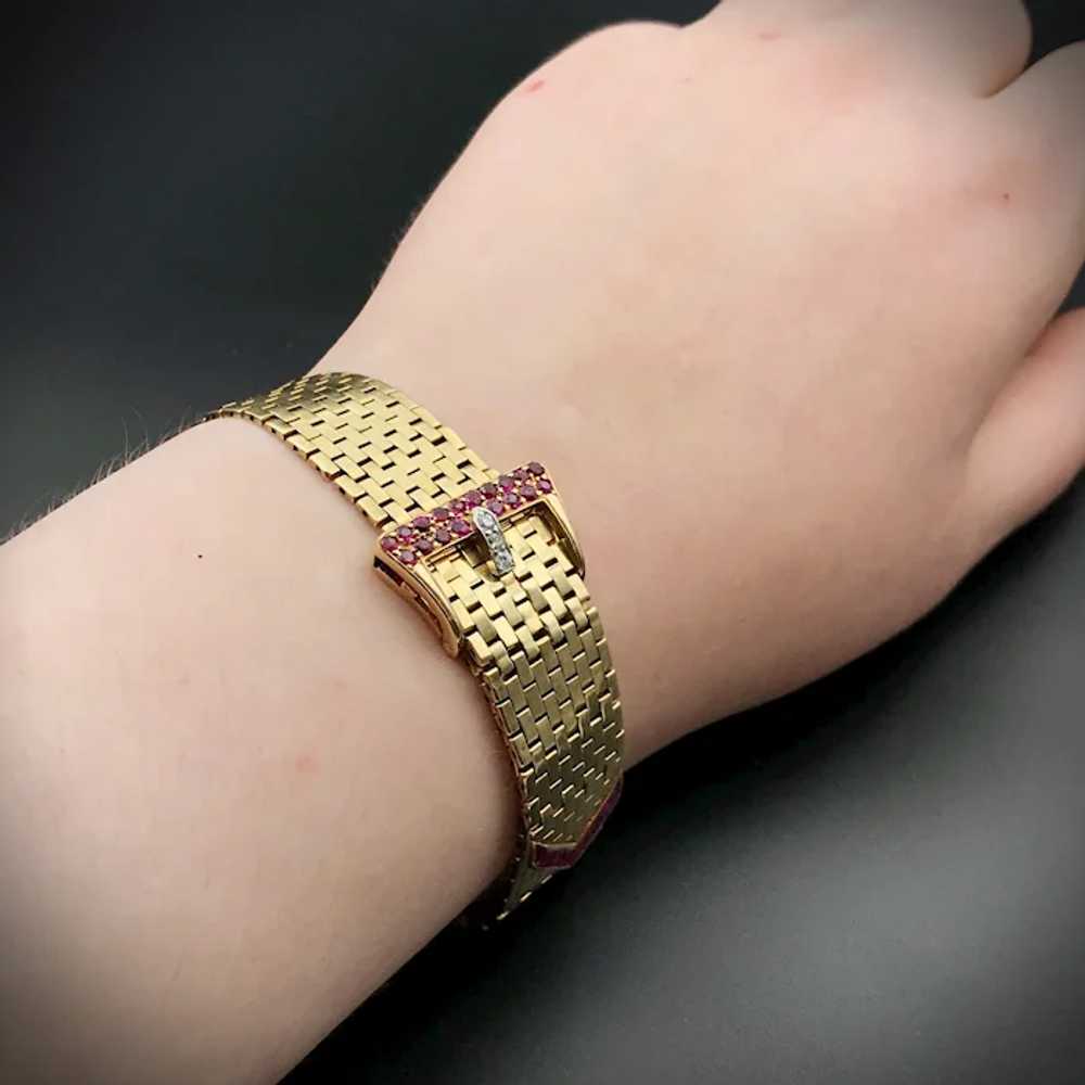 Retro 14K, Diamond & Ruby Buckle Bracelet - image 8