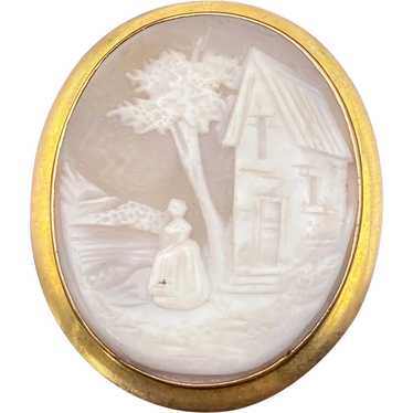 Antique 10K & Carved Shell Cameo Brooch - image 1
