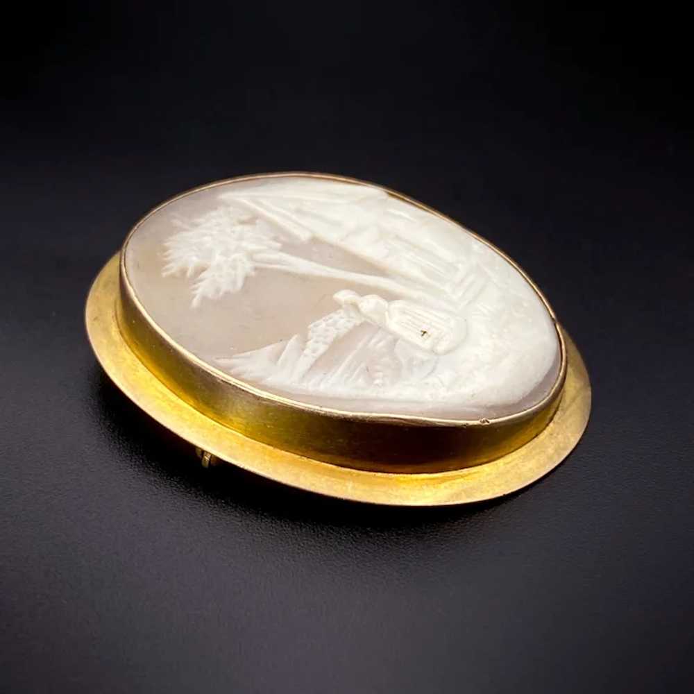 Antique 10K & Carved Shell Cameo Brooch - image 3