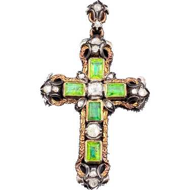 Antique Georgian 18K Emerald & Diamond Cross Penda