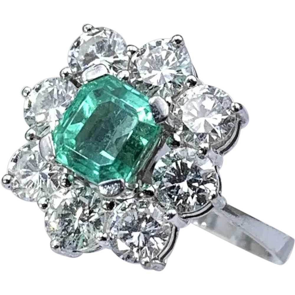 18K, Light Green Emerald (Beryl) & Diamond Ring - image 1