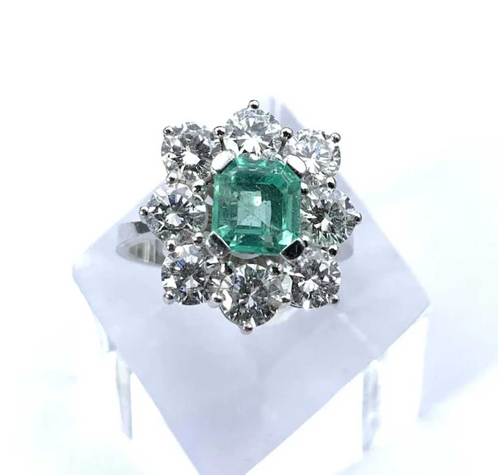 18K, Light Green Emerald (Beryl) & Diamond Ring - image 2