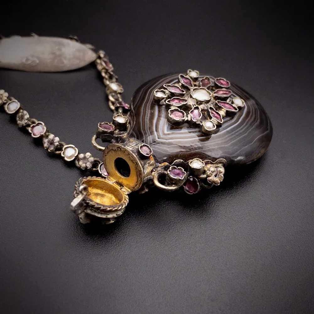 Antique Austrian Silver, Garnet, Seed Pearl & Aga… - image 5