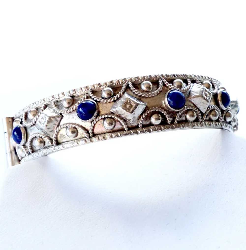 Sterling Silver Hinged Bangle - Blue Glass - image 3