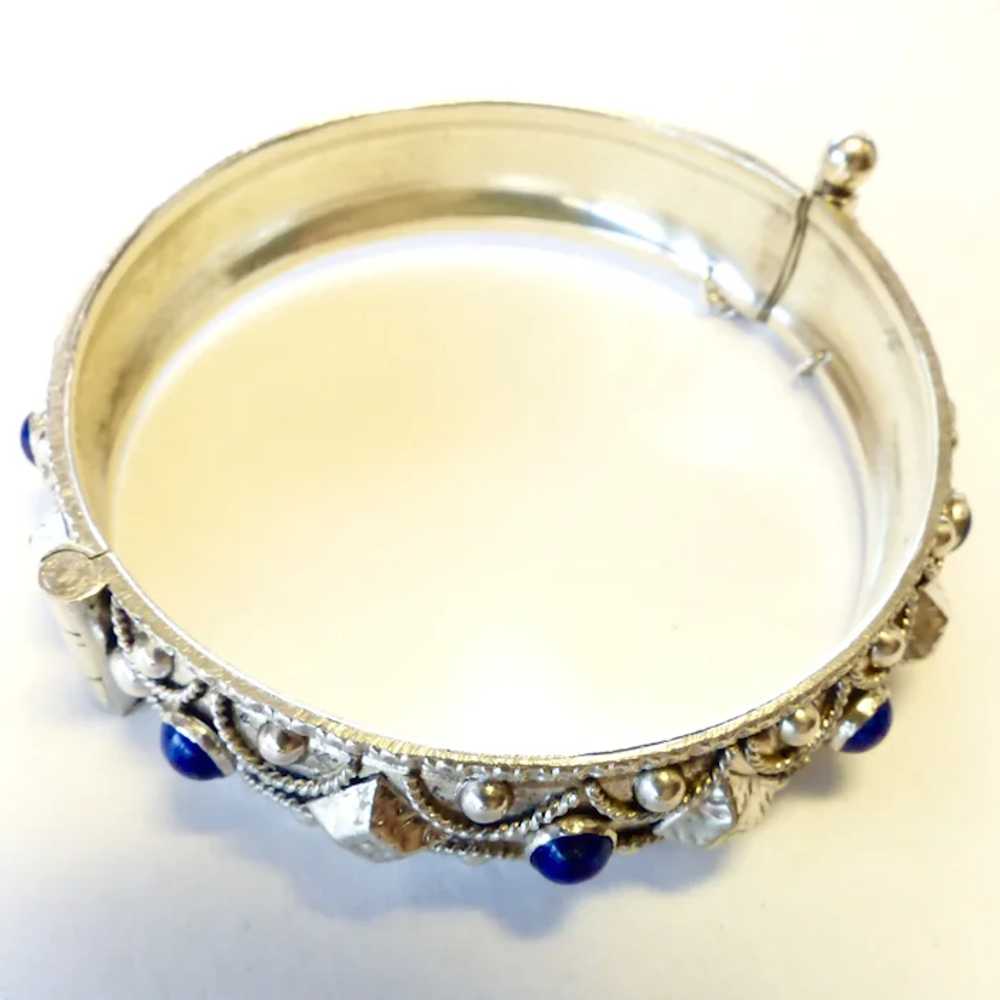 Sterling Silver Hinged Bangle - Blue Glass - image 4