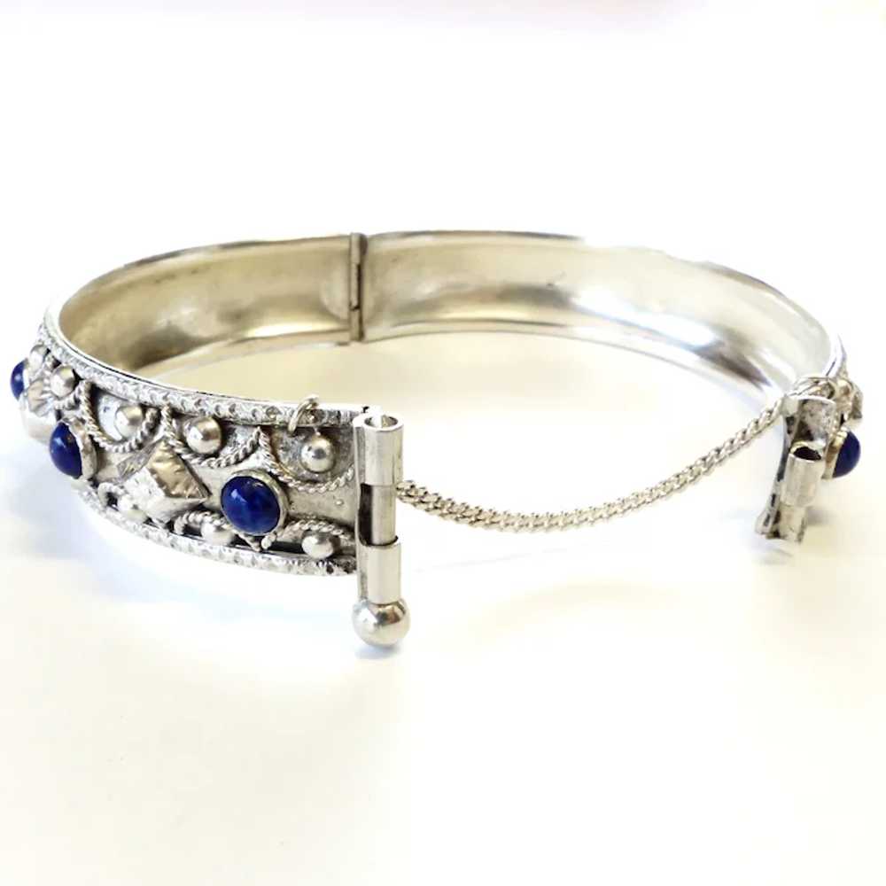 Sterling Silver Hinged Bangle - Blue Glass - image 6