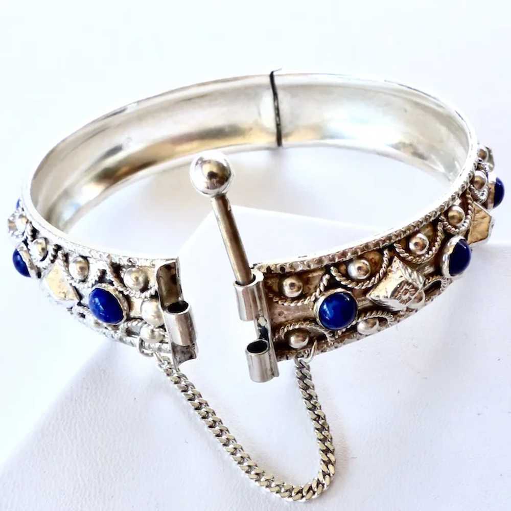 Sterling Silver Hinged Bangle - Blue Glass - image 7