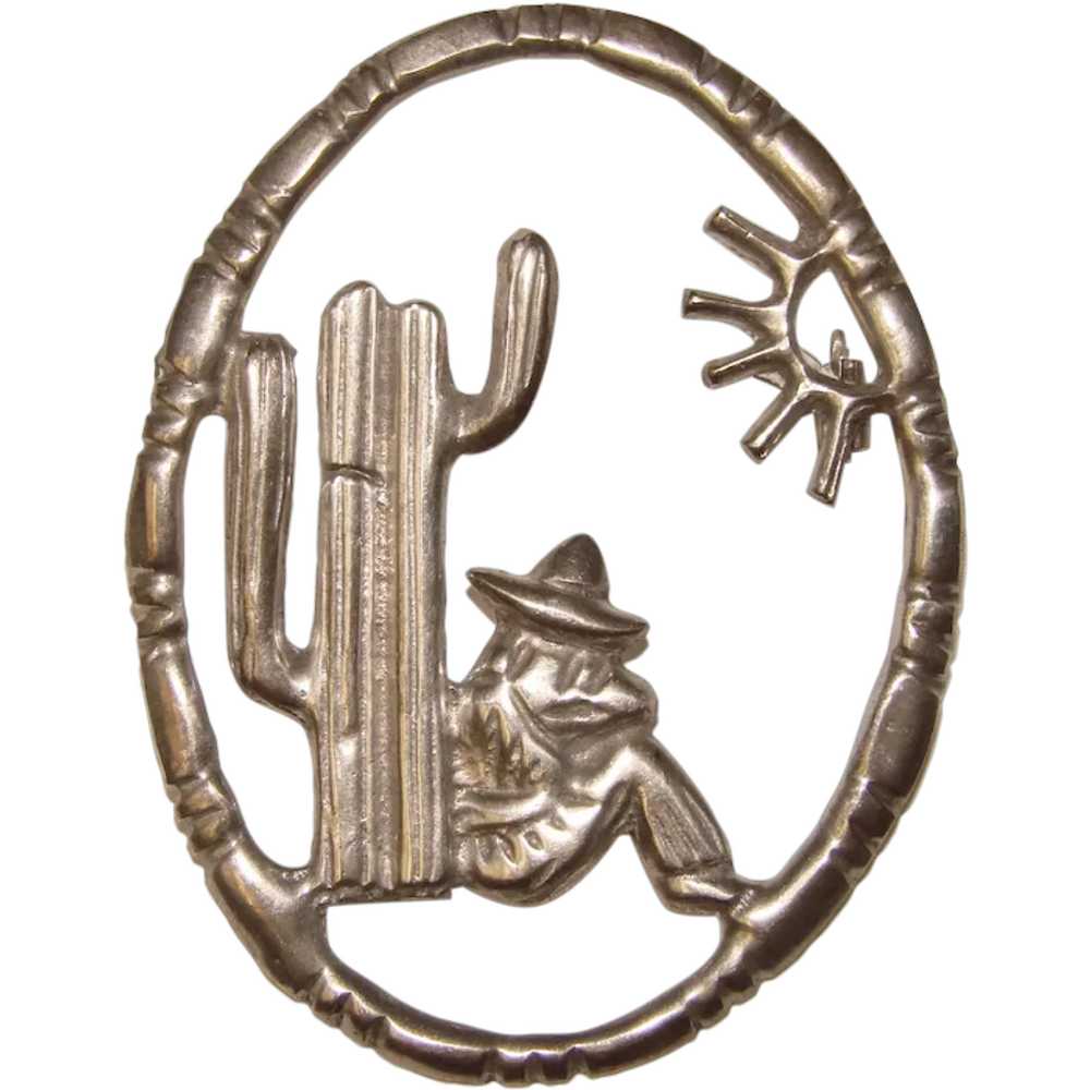 Awesome MEXICAN STERLING Man & Cactus Design Vint… - image 1
