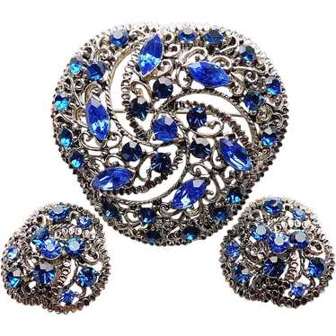 Gorgeous SHADES OF BLUE Set - Brooch & Clip Earri… - image 1