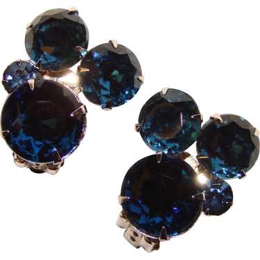 Gorgeous DARK BLUE Rhinestone Vintage Clip Earring