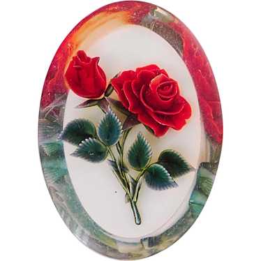 Gorgeous CARVED LUCITE Red Rose Brooch - image 1