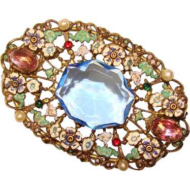 Fabulous ART DECO Era Glass Jeweled Brooch - image 1