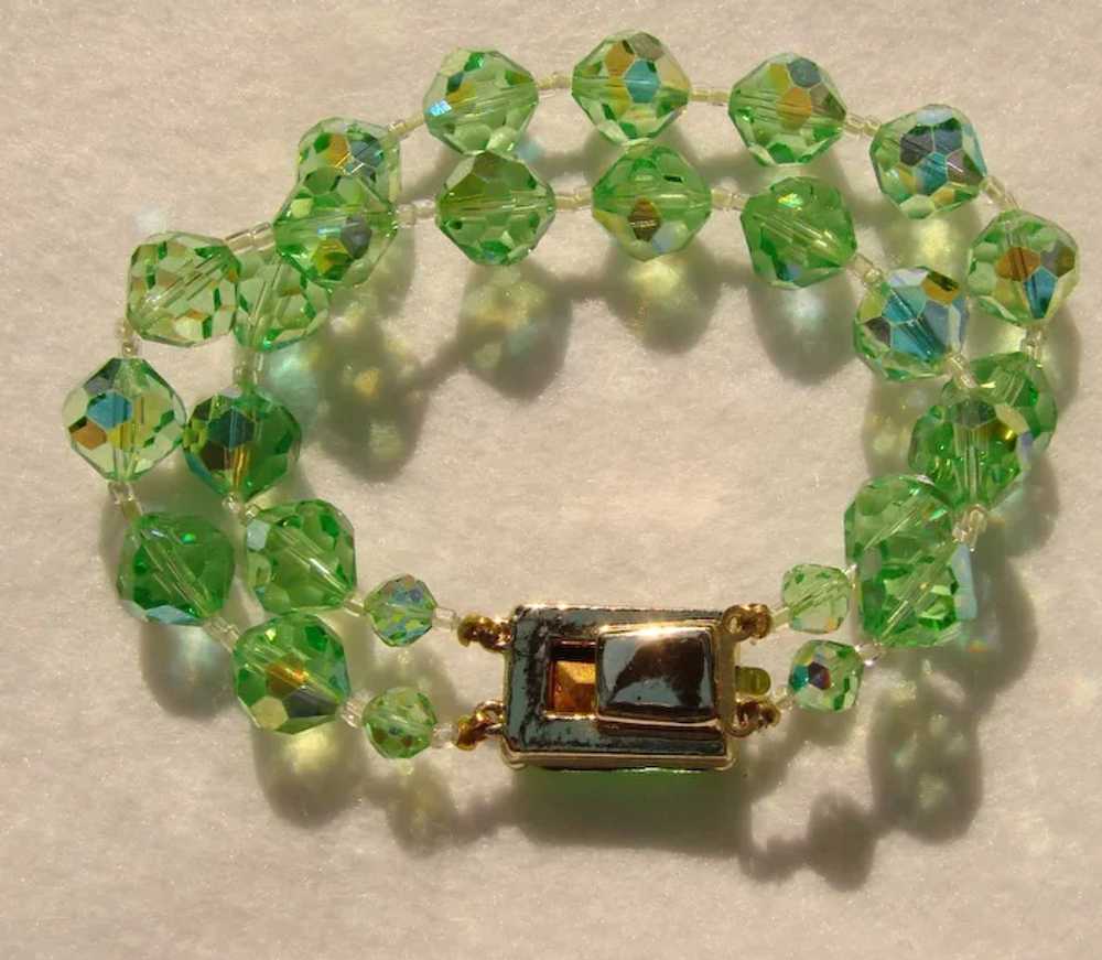 Fabulous GREEN AURORA CRYSTAL 2 Strand Vintage Es… - image 2