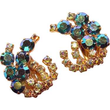 Fabulous Peacock Aurora Rhinestone Vintage Clip E… - image 1