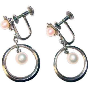 Fine Sterling & Cultured Akoya Pearl Vintage Dangl