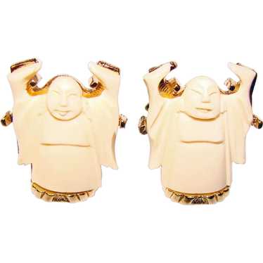 Oriental elegance newest for the wrist! Vintage cufflinks reverse-carved Buddha crystal by Swank offered by Vintage Men's Swag agv-1