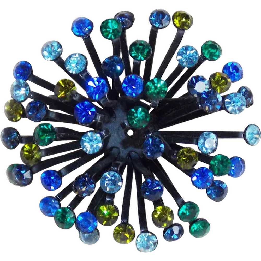 Gorgeous BLUES & GREENS Rhinestone Color Burst Vi… - image 1