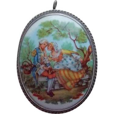 Romantic Couple Porcelain & Sterling Vintage Penda