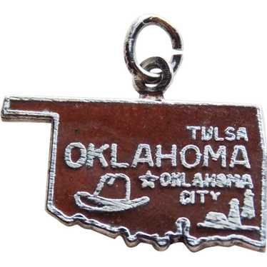 Vintage OKLAHOMA Sterling & Enamel Charm - image 1