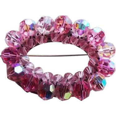 Gorgeous Pink Aurora Crystal Vintage Brooch