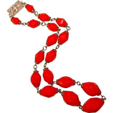 Fabulous Faceted RED GLASS BEADS Chain Wired Vint… - image 1