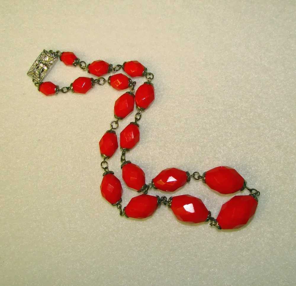 Fabulous Faceted RED GLASS BEADS Chain Wired Vint… - image 2