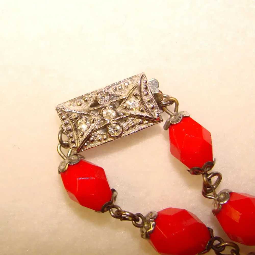 Fabulous Faceted RED GLASS BEADS Chain Wired Vint… - image 3