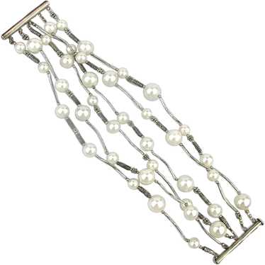 Big Faux Pearl Sterling Silver Slide-In Bracelet … - image 1