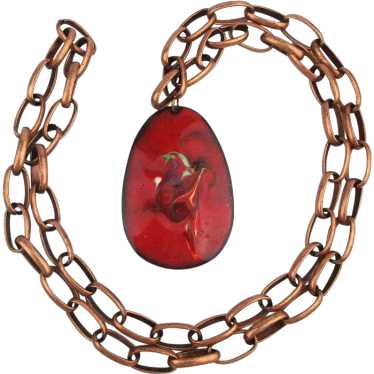 Mid-Century Red Enamel on Copper Abstract Art Nec… - image 1