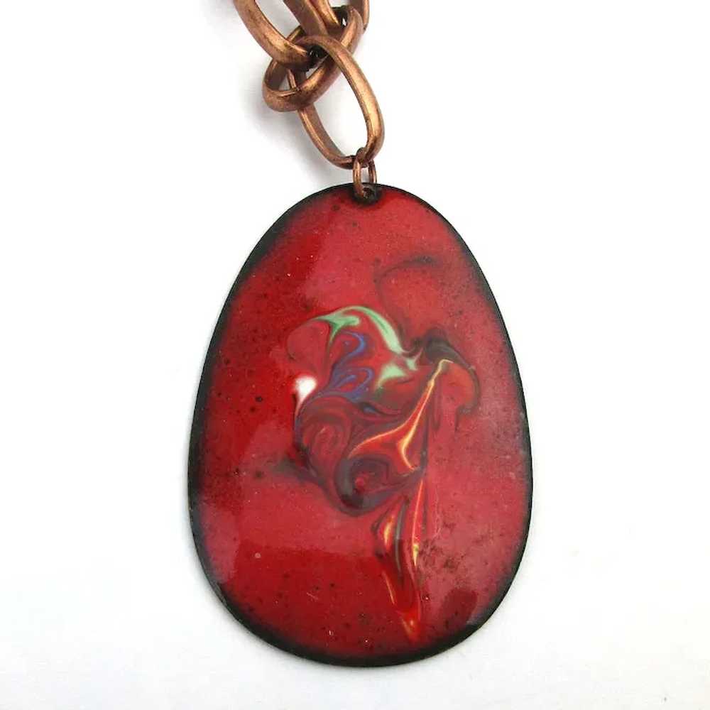 Mid-Century Red Enamel on Copper Abstract Art Nec… - image 2
