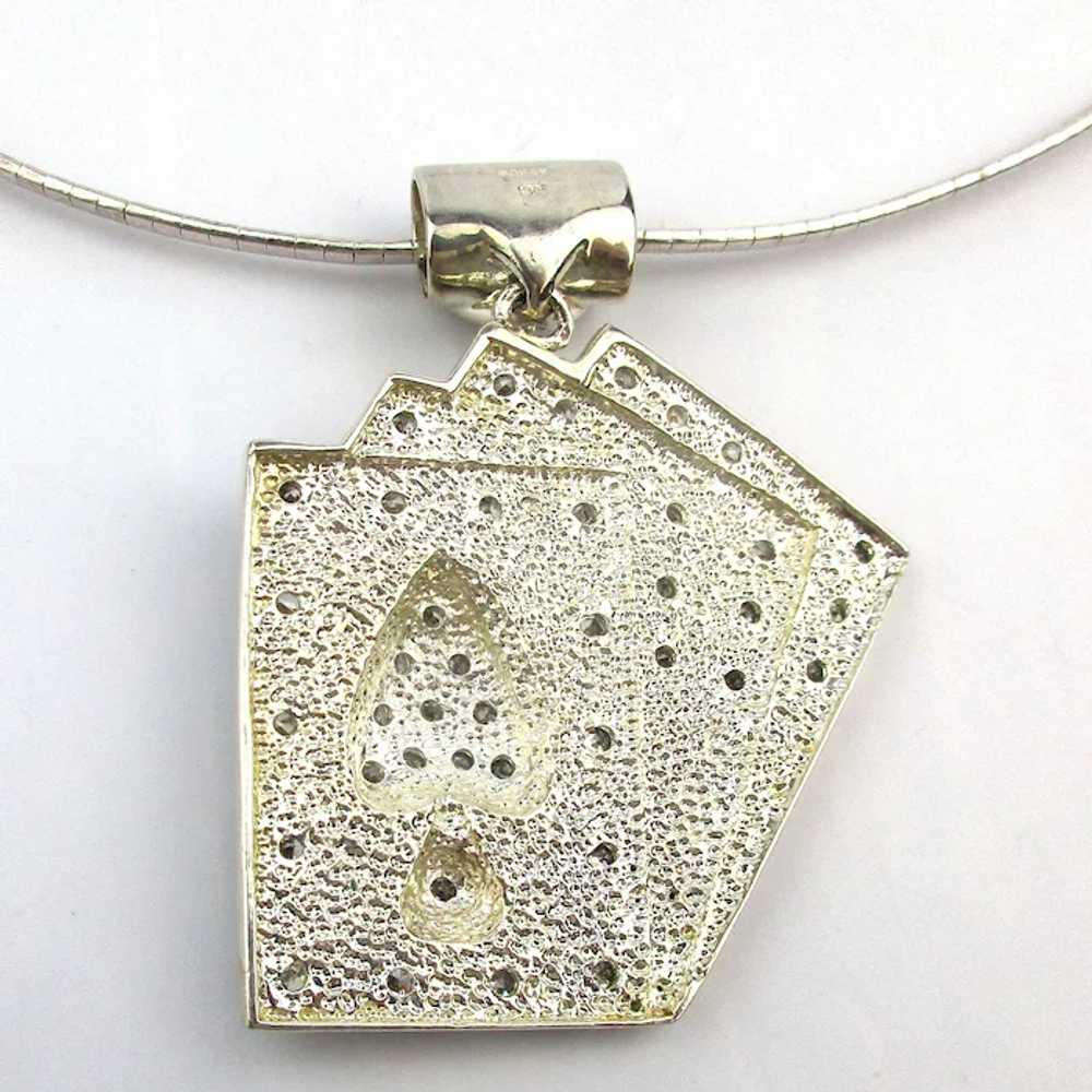Big Sterling Silver CZ Playing Cards Pendant Neck… - image 4