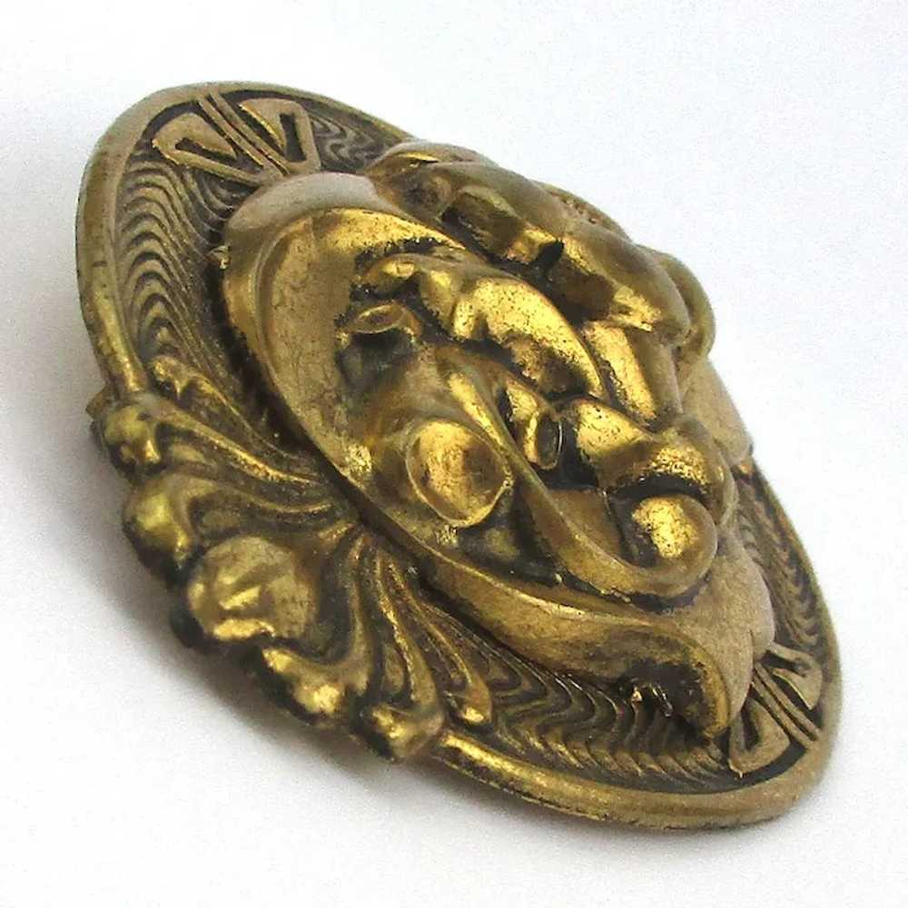Art Deco Molded Gilded Brass Pin Brooch - image 2
