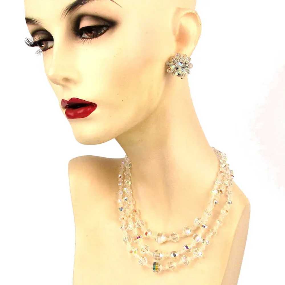 Vintage AB Crystal Rhinestone Necklace Clip Earri… - image 2