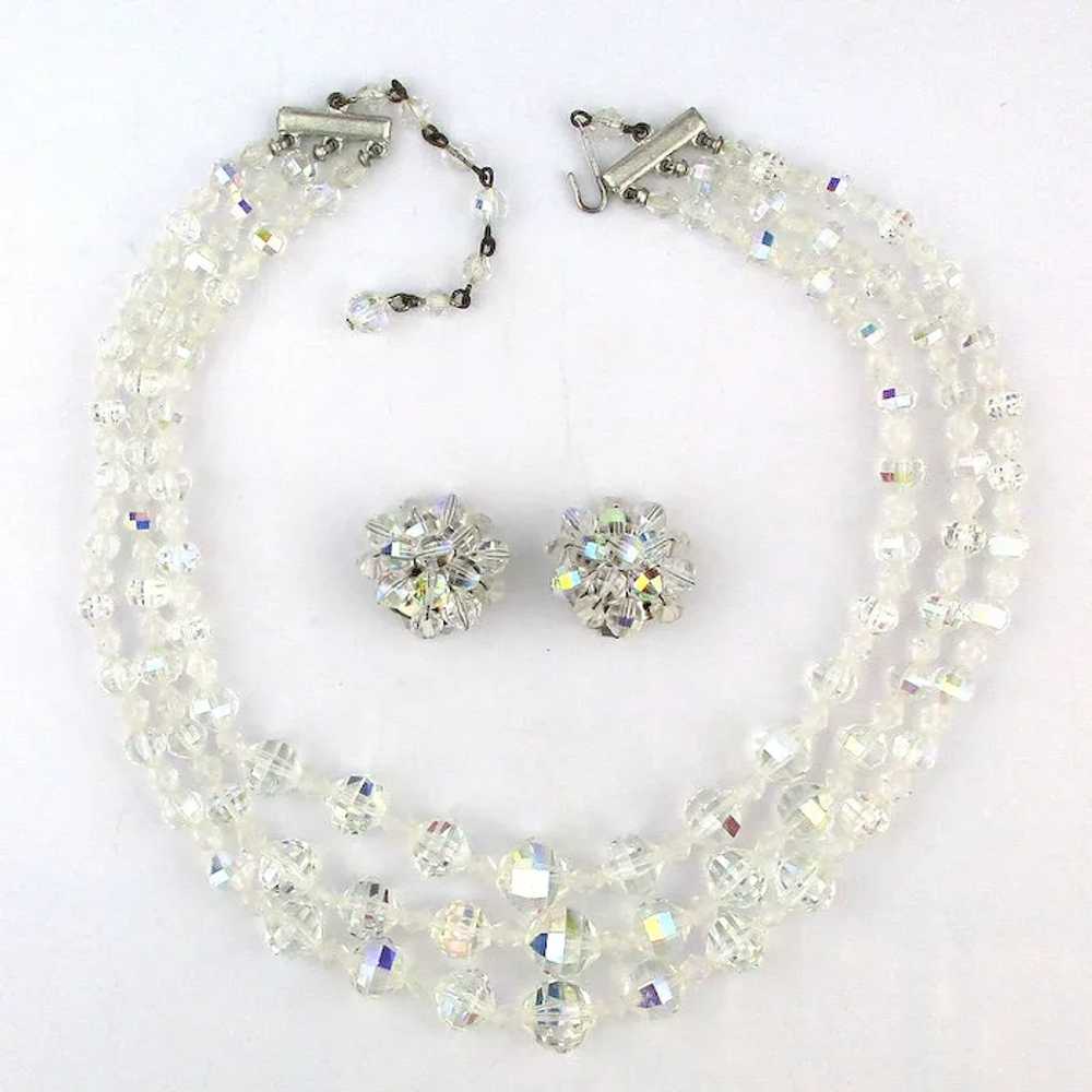 Vintage AB Crystal Rhinestone Necklace Clip Earri… - image 3