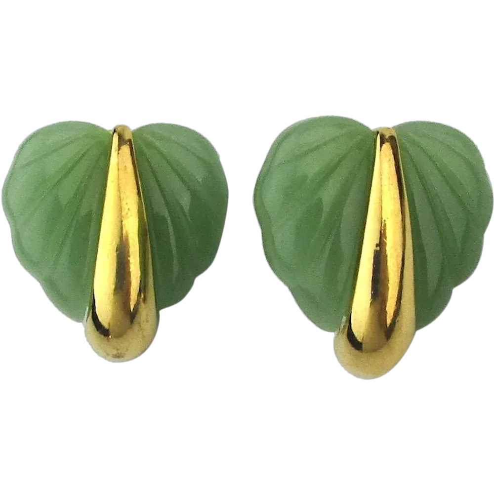 Vintage Napier Green Stone Heart Earrings - image 1