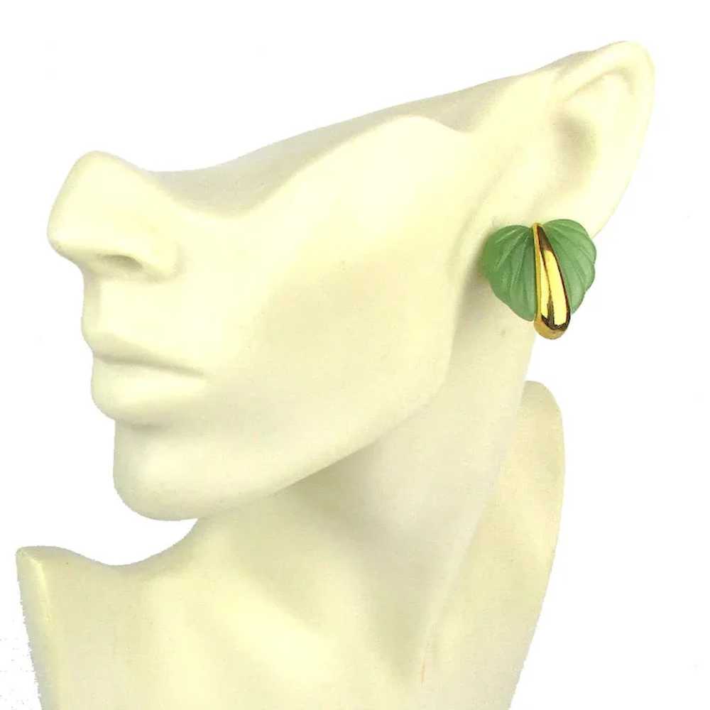 Vintage Napier Green Stone Heart Earrings - image 2