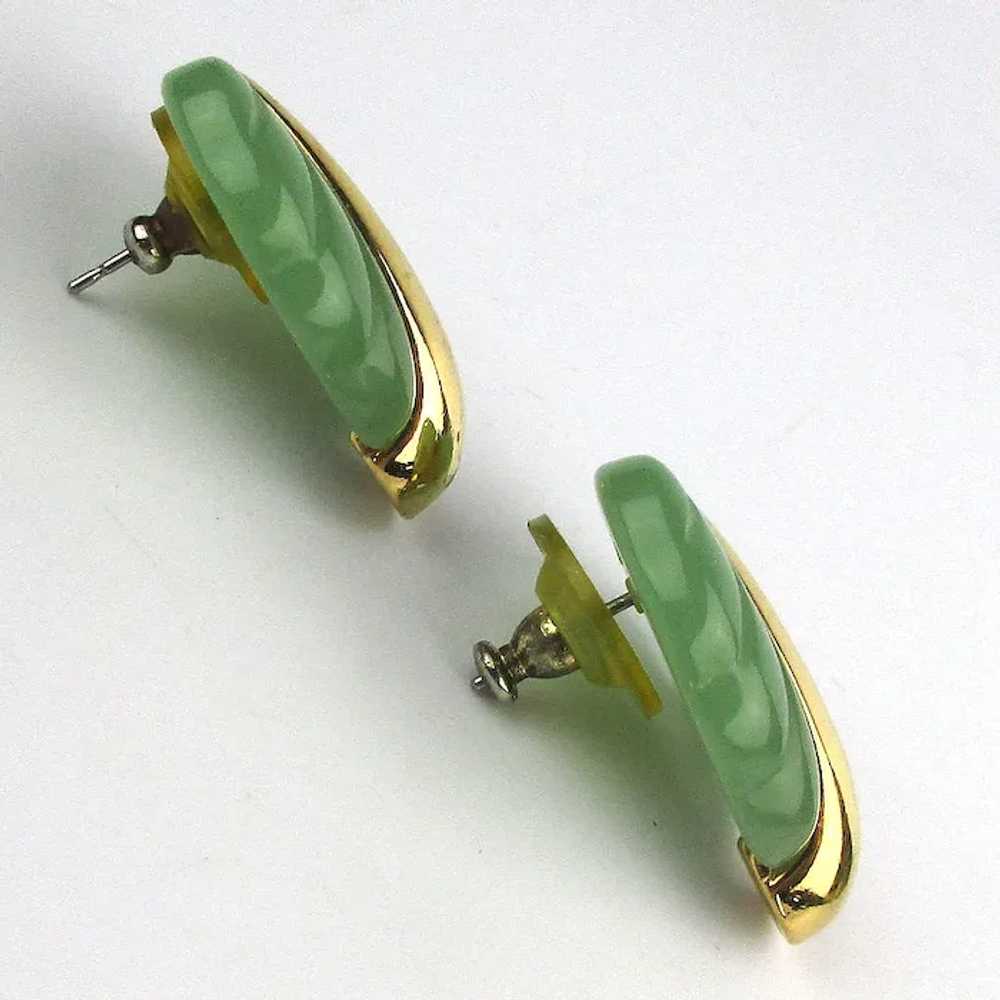 Vintage Napier Green Stone Heart Earrings - image 3