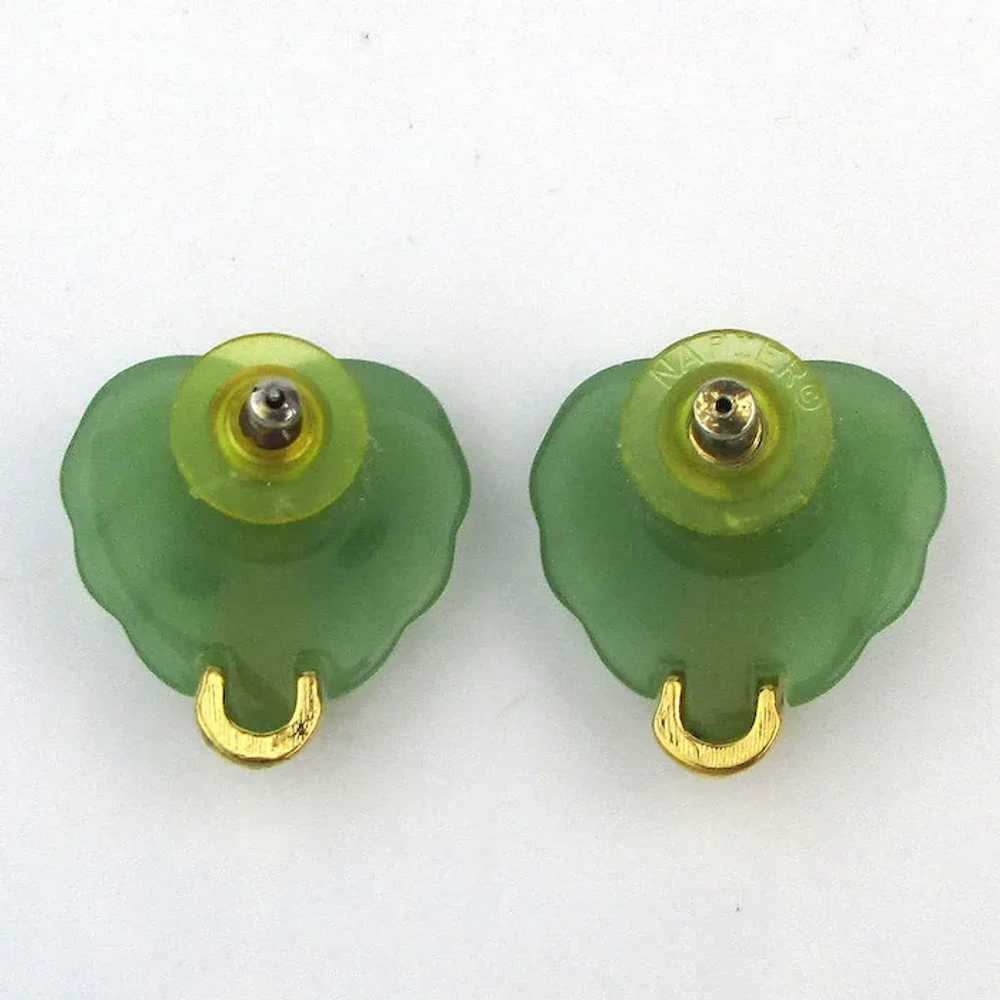 Vintage Napier Green Stone Heart Earrings - image 4