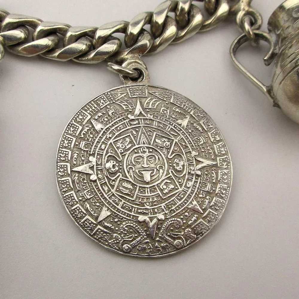 Early Mexican Sterling Silver Charm Bracelet w/ O… - image 4